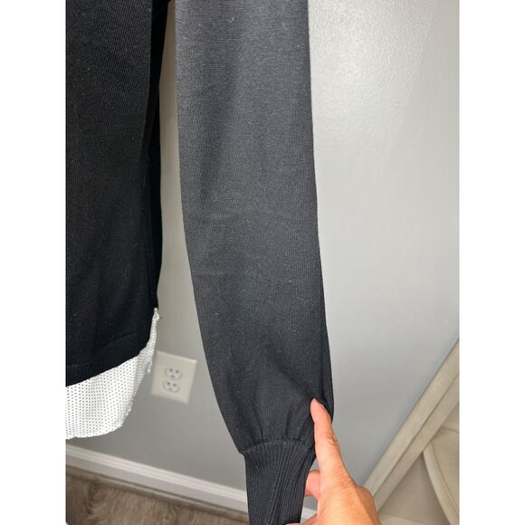 Adrianna Papell Twofer Ruffle Neck Black & Ivory Polka Dot Layered Sweater M - Picture 10 of 15